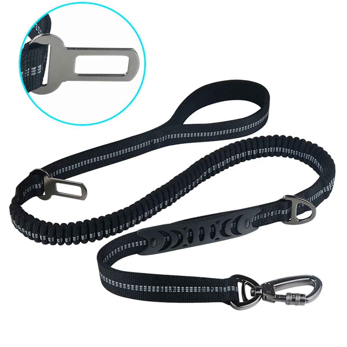 Dog Seat Belt 3-in-1 Car Harness for Dogs Pets Adjustable Safety Seatbelt Reflective Bungee Tether with Clip Hook Latch & Buckle