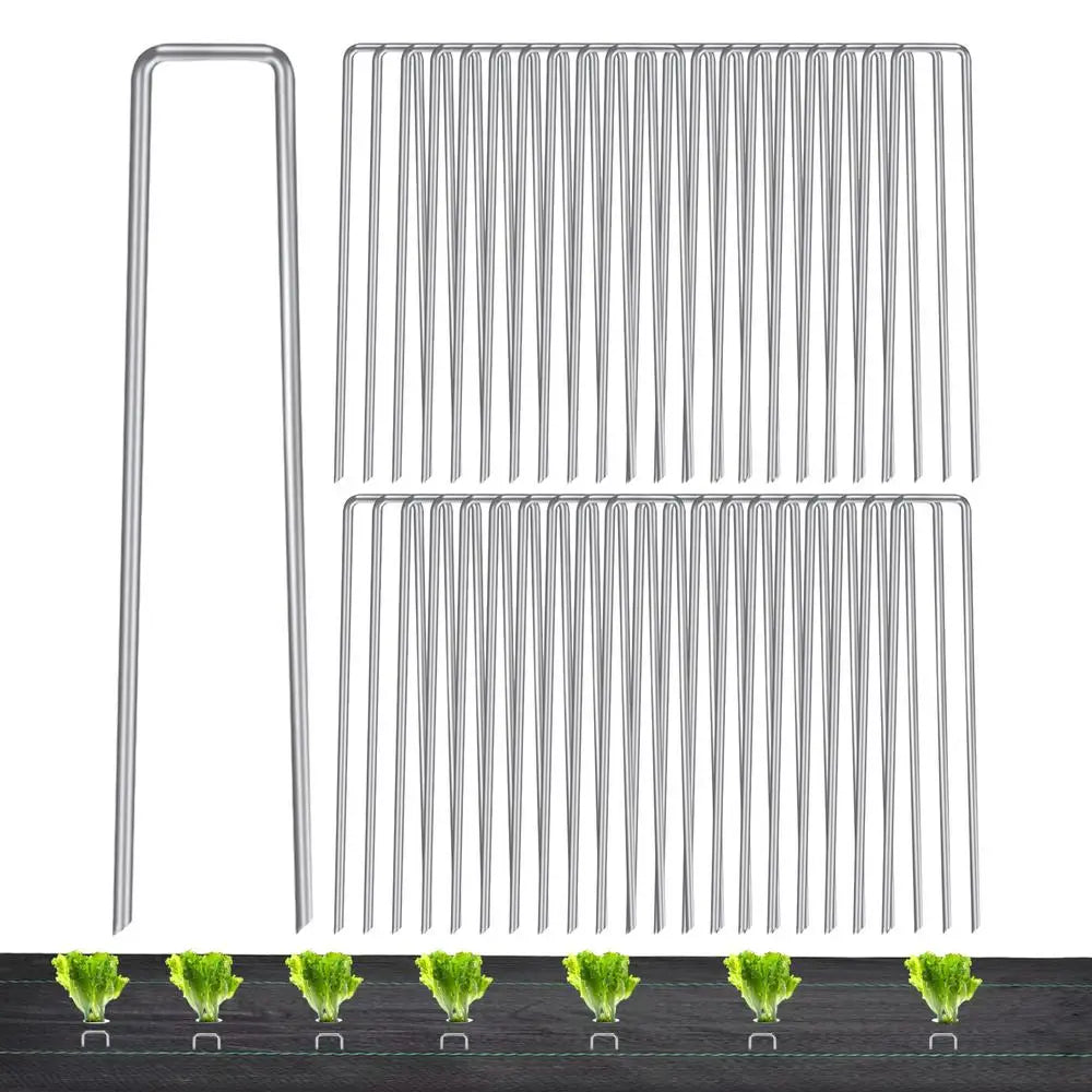 100 Pieces Garden Pegs Metal Tent Pegs U-shaped Gardening Nails Stakes Fence Steel Wire Lawn Spikes For Ground Sheets Membrane