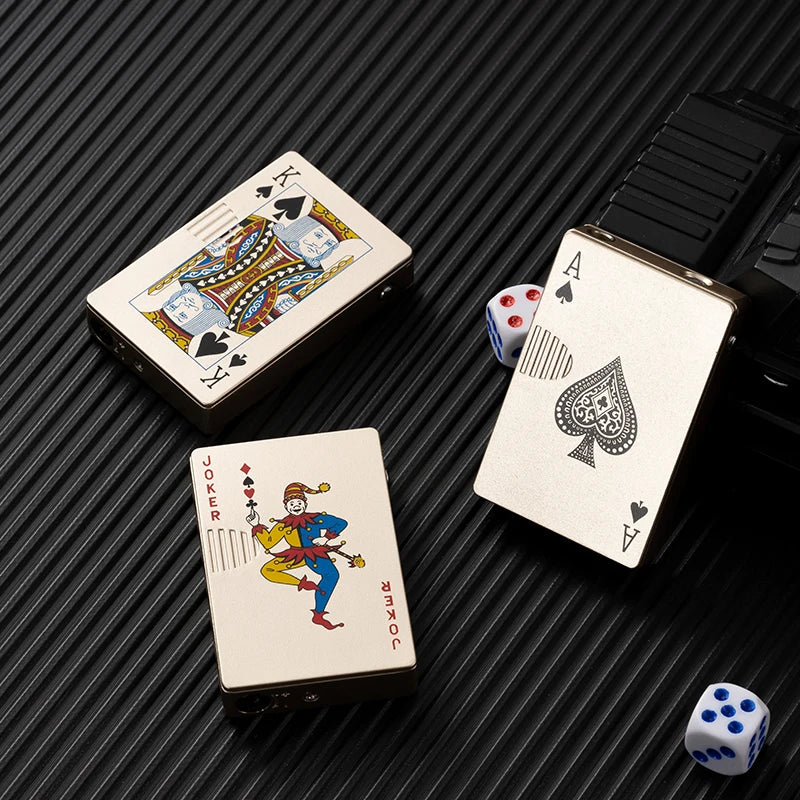 Dropshipping Link Metal Playing Card Jet Lighter Green Flame Poker Lighter Jet Torch Butane Metal Windproof Lighter Men's Gift