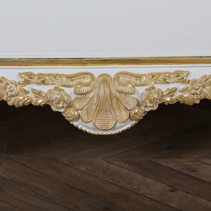 European-style Solid Wood Beech Carved Gold Leaf Luxury Master Bedroom Furniture Quality Double Bed White Flashing Silver Italia