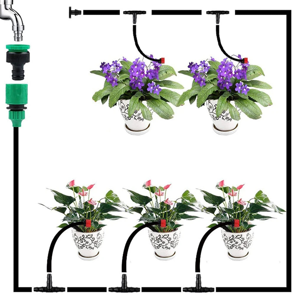 10M/20M Garden Drip Irrigation Automatic Watering System Kit 1/4'' Nozzles for Bonsai Pot Plant Lawn Flower Vegetable Greenhouse