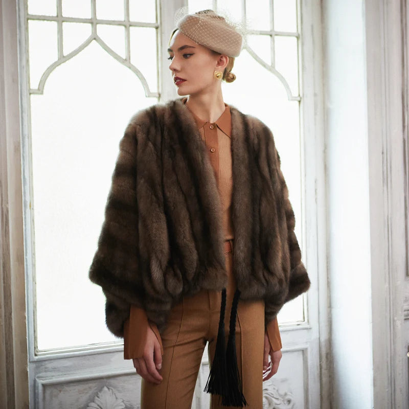 Women's Fur Coat 2223 Trend Natural Fur Long Mink Short Coffee Outerwear Jackets Trench Coats Shalw Outdoor Clothes Clothing