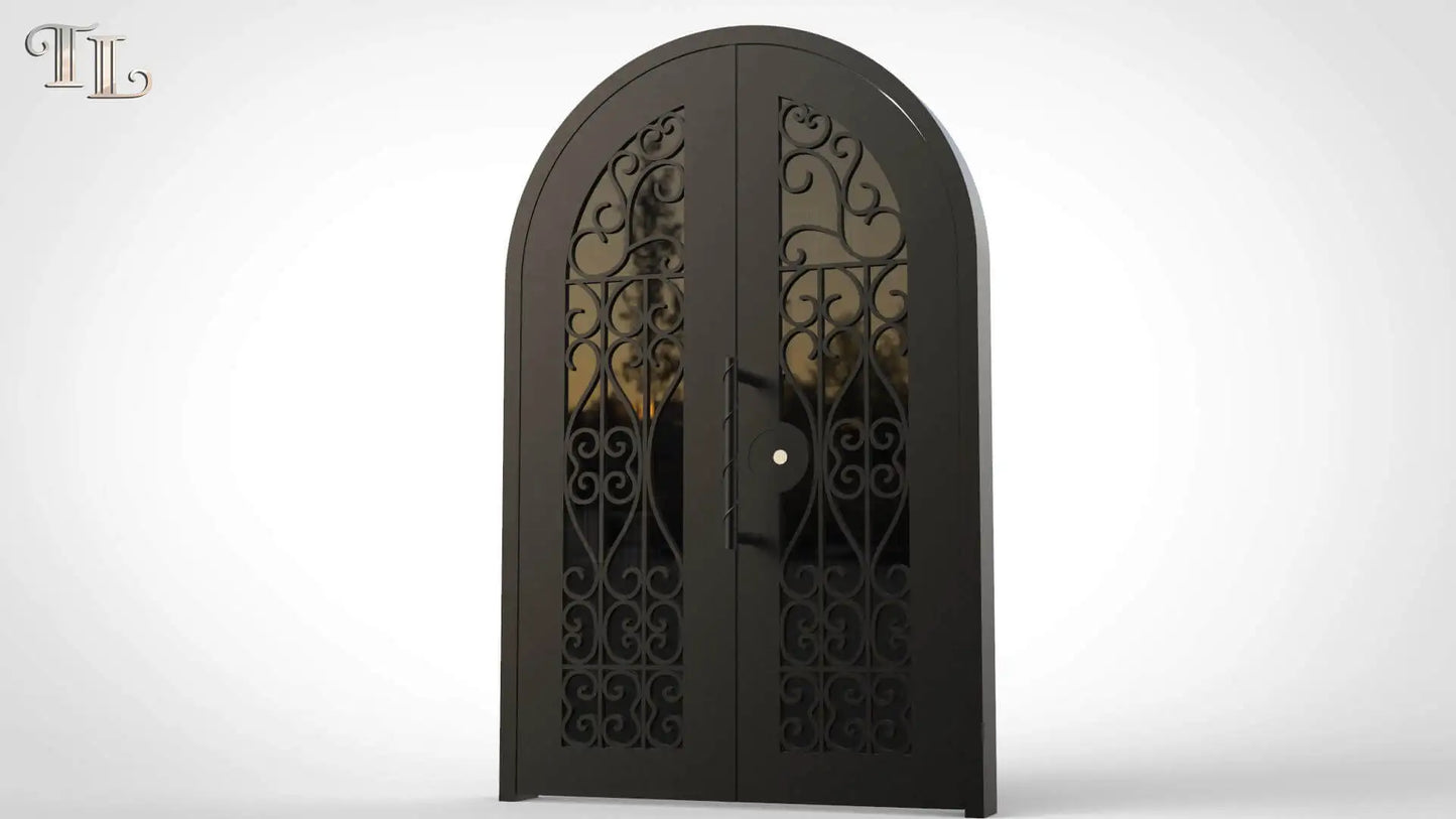Wrought iron double door main iron glass door designer outside wrought iron door