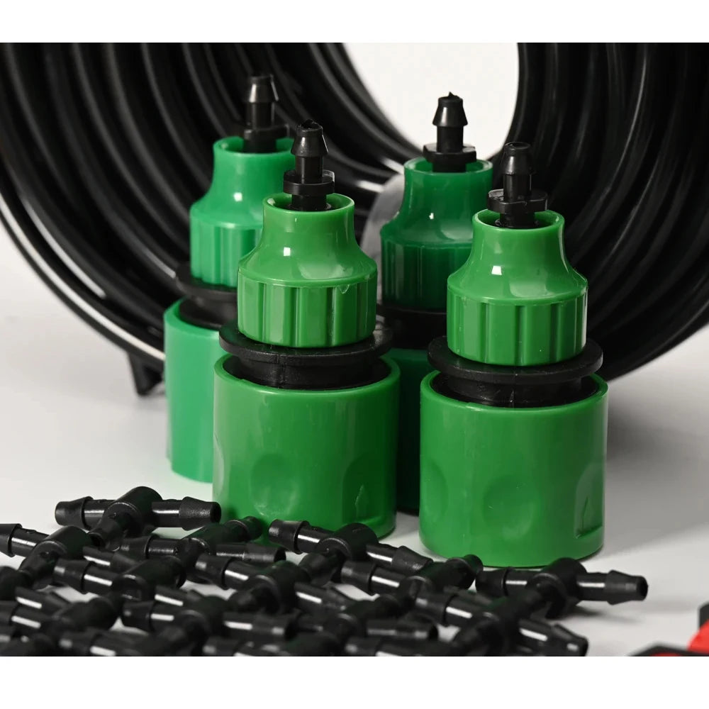 10M/20M Garden Drip Irrigation Automatic Watering System Kit 1/4'' Nozzles for Bonsai Pot Plant Lawn Flower Vegetable Greenhouse