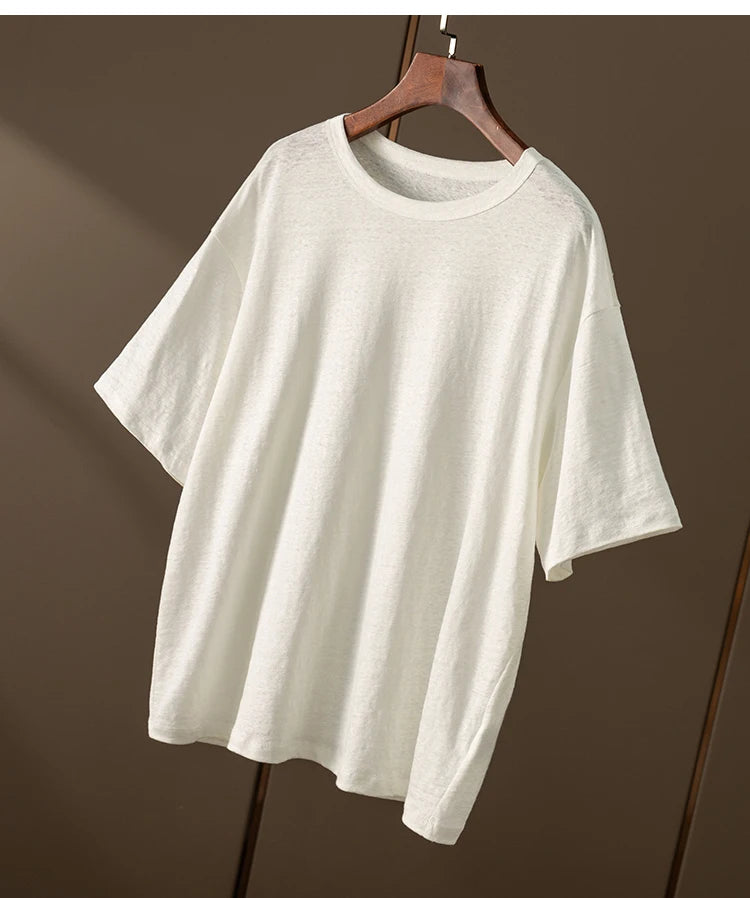 100% Linen Knitted High-quality Casual Loose Round Neck Short-sleeved T-shirt Women Short Sleeve Shirts for Women
