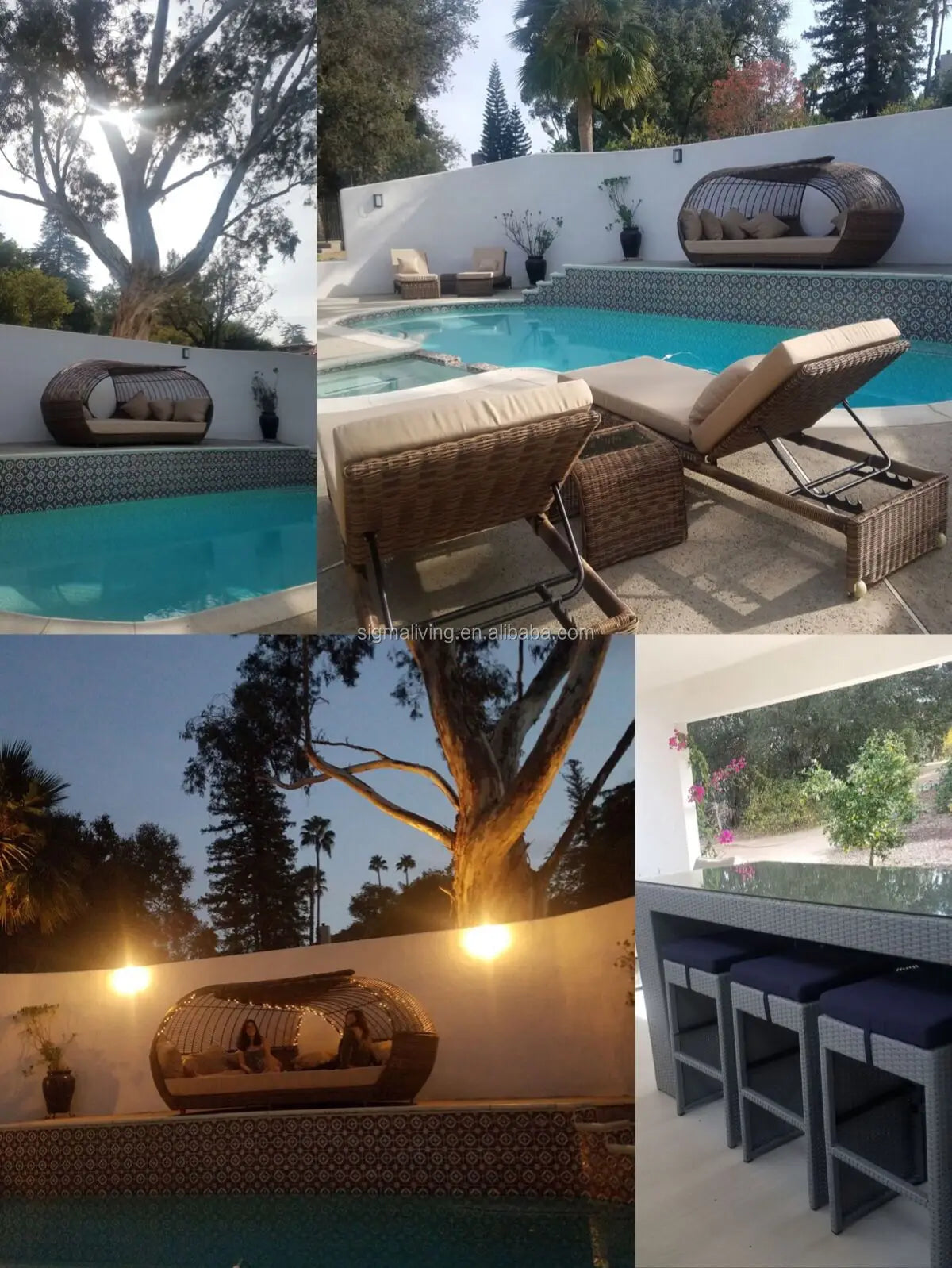 Wooden chaise outdoor teak garden set daybed furniture teak canopy daybed