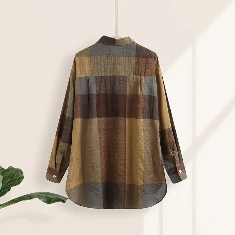 ZANZEA 2024 Summer Plaid Check Shirts Vintage Long Sleeve Blusas Women Fashion Irregular Blouse Oversized Female Casual Chemise