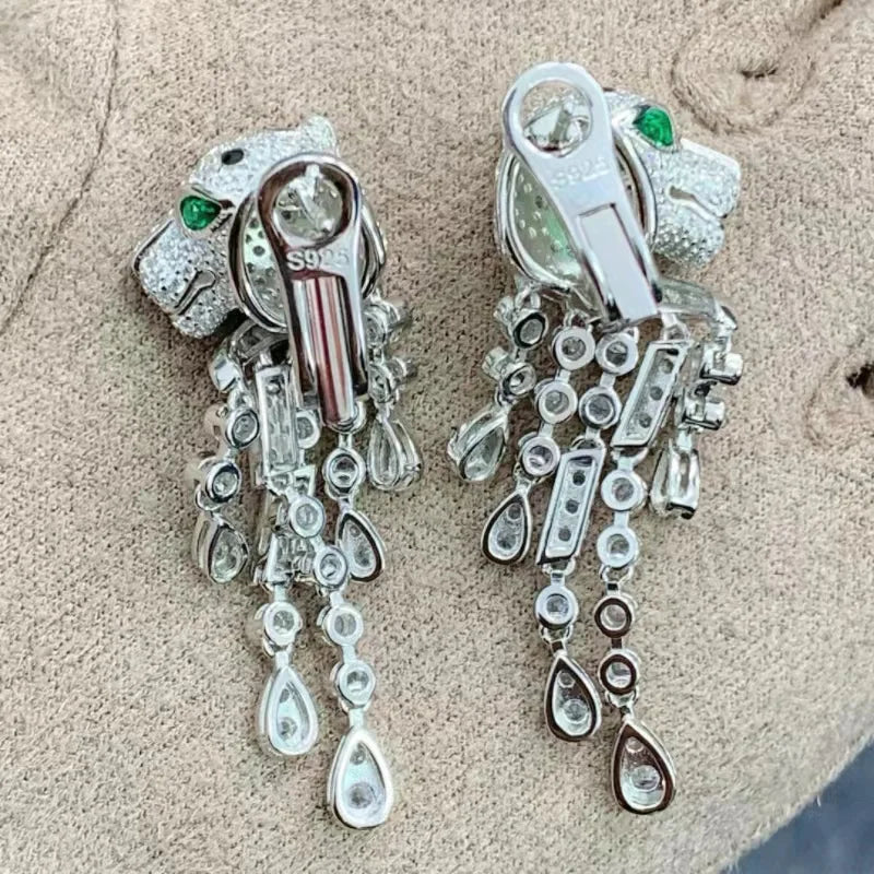ZOCA Pure 925 Sterling Silver Leopard Tassel Earrings National Wind Earrings For Women With costume Antique Earring Fine Jewelry
