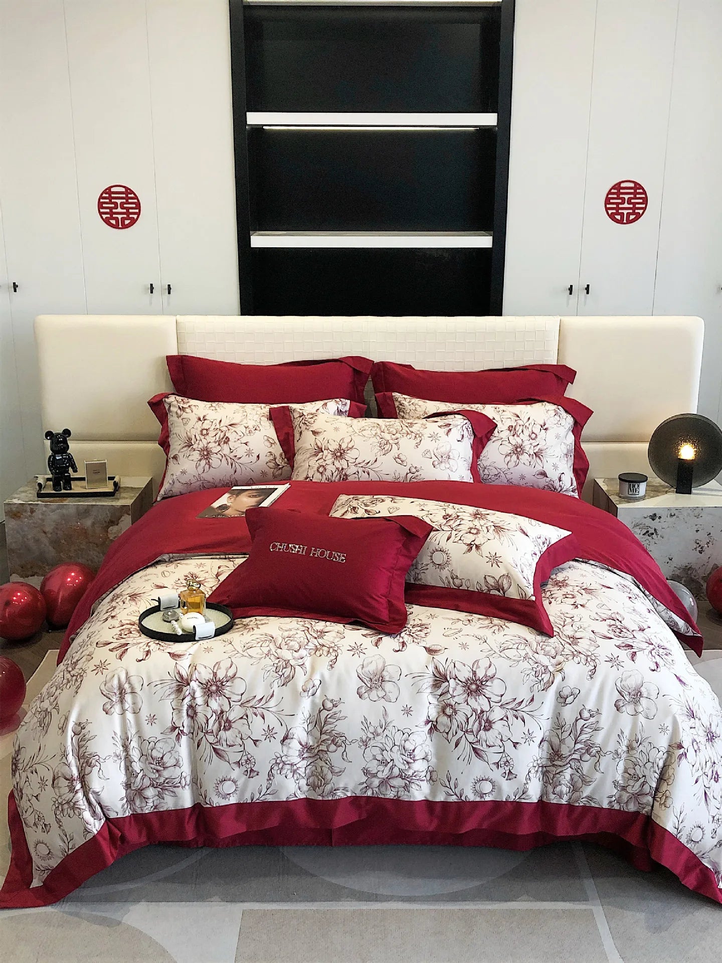 100S Egyptian Cotton Bedding Set Wedding Queen King Double Size Digital Printing Bed Linens Duvet Cover Set Sheet Pillowcase