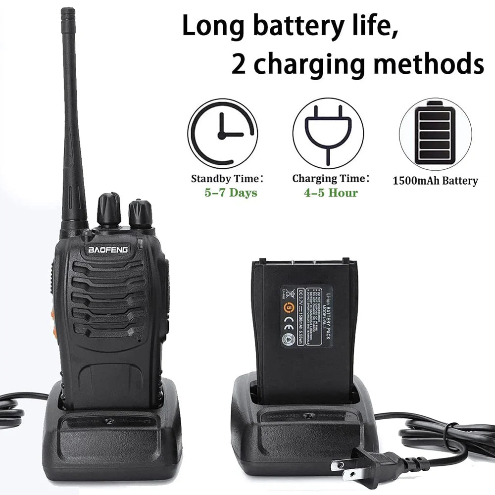 Baofeng BF-888S Walkie Talkie UHF 400-470MHz Long Range Two Way Radios with Earpiece 2 Pack for Adults or Kids Outing Camping
