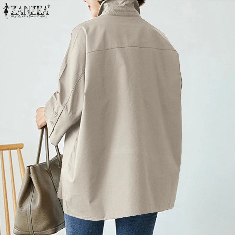 ZANZEA Women Lapel Neck Blouse Fashion OL Work Tops Casual 3/4 Sleeve Holiday Tops Oversize Chemise Female Loose Buttons Blusas