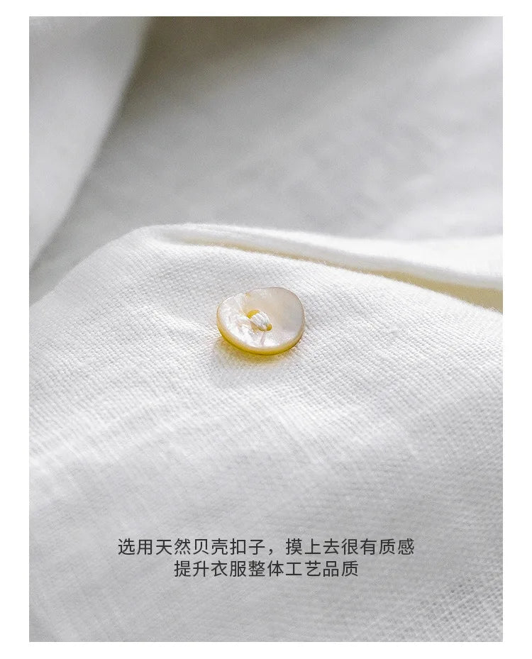 100% Linen Women'S Shirt Vintage Notched Collar Short Sleeve Button Up Shirts Elegant Fashion Woman Blouses 2024 Blusas Feminina