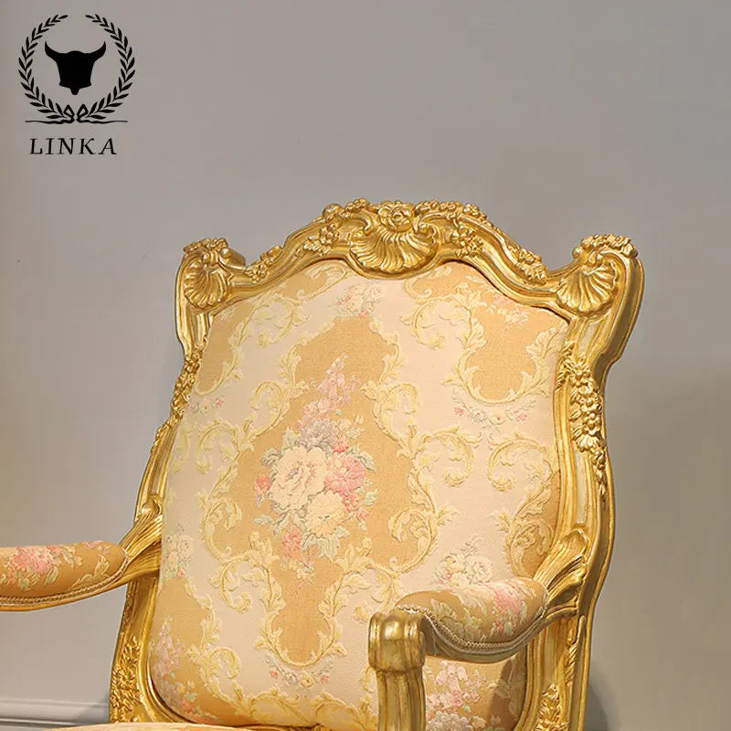 European deluxe solid wood leisure chair heavy industry carved gold foil villa living room bedroom single chair