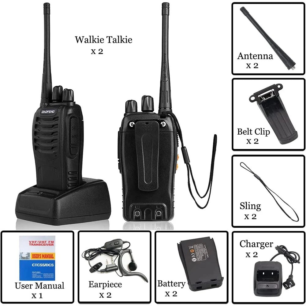 Baofeng BF-888S Walkie Talkie UHF 400-470MHz Long Range Two Way Radios with Earpiece 2 Pack for Adults or Kids Outing Camping
