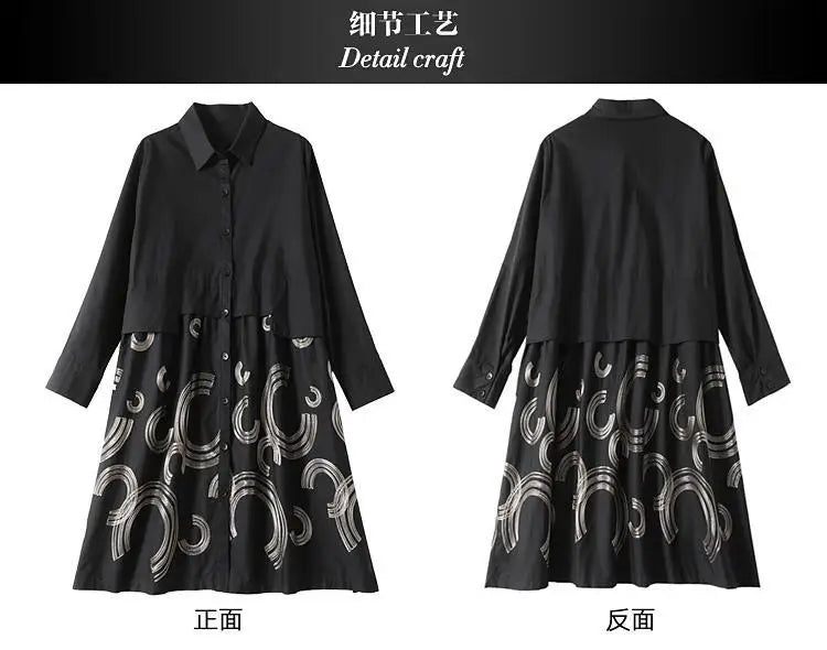 Women's Fashion Loose Spliced Shirt Autumn New Korean Casual Polo-Neck Printed Button Blouse Long Sleeve Female Clothing 2024