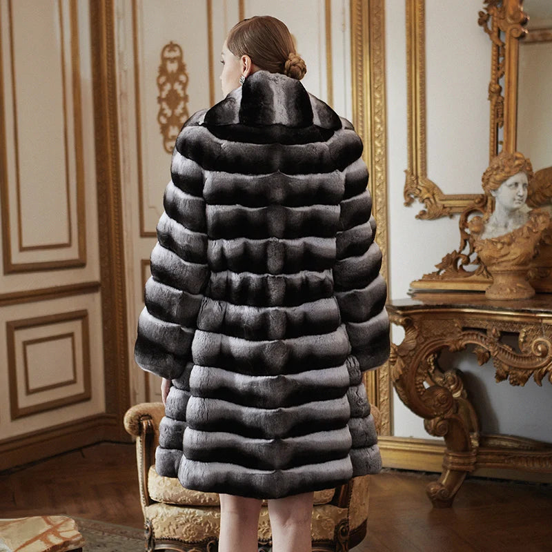 Women's Fur Coat 2223 Trend Natural Fur Long Mink Black Striped Outerwear Jackets Trench Coats New In Outdoor Clothes Clothing