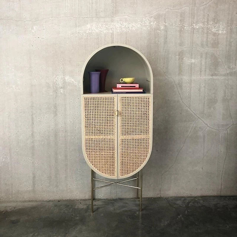 ZC Living Room Locker Model Room Storage Cabinet Post-Modern Solid Wood Rattan Curio Cabinet Entrance Cabinet