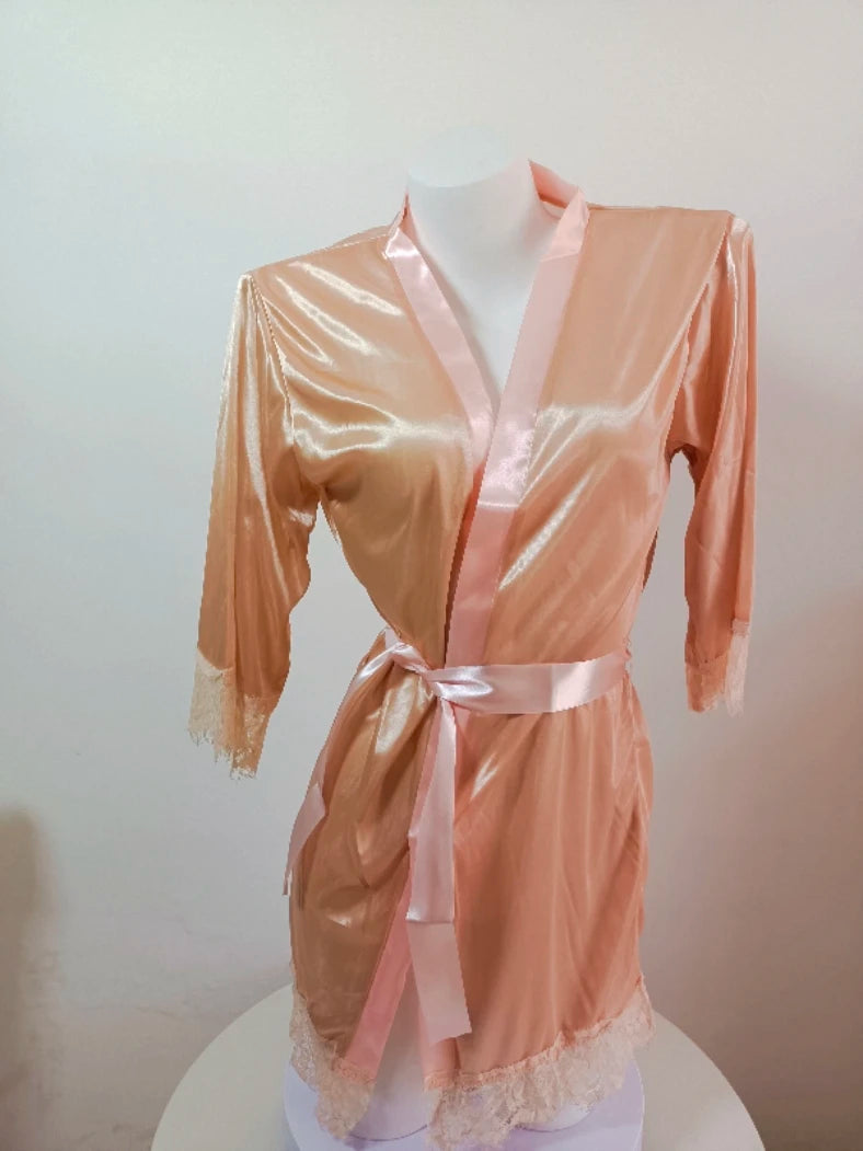 Womens Large Size Ice Silk Sexy Lace Bathrobe Pajamas Female Soft and Comfortable Solid Color Sleepwear V-Neck Bathrobe Pajamas