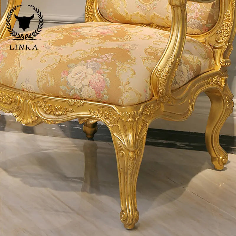 European deluxe solid wood leisure chair heavy industry carved gold foil villa living room bedroom single chair
