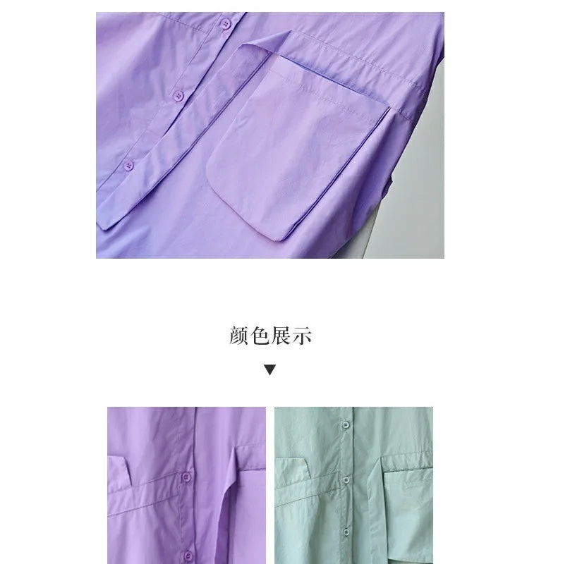 Women's Irregular Cotton Lapel Five-Point Sleeve Blouse, Large Size Shirt, Elegant Blouses for Youth, Medium Length
