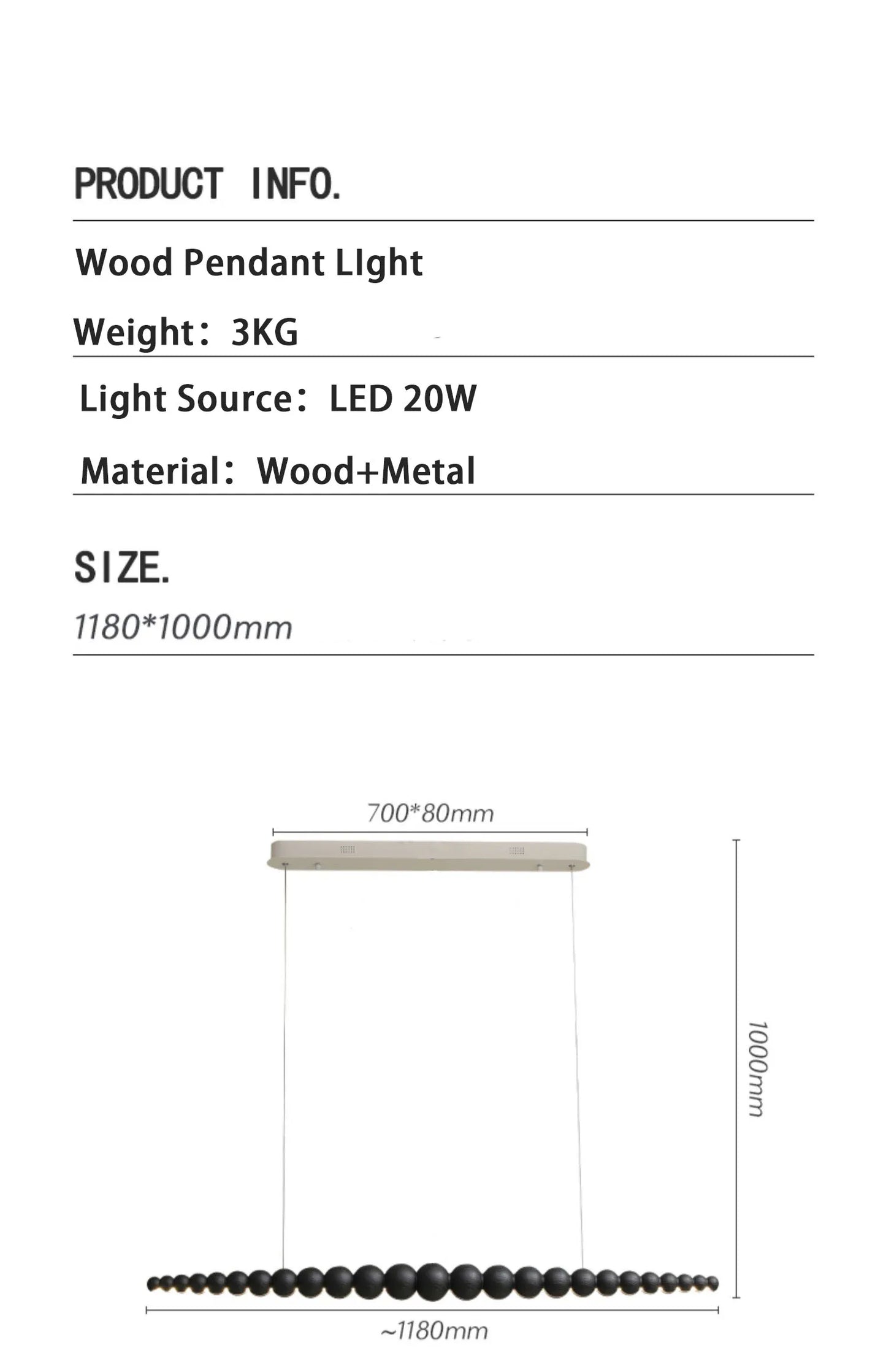 Wooden Pendant Lights Hanging Lamp Modern Table LED Long Linear Light Kitchen Island Lighting for Dining Living Room Office