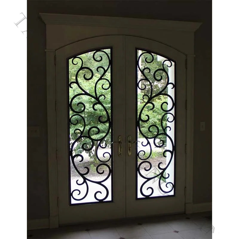 Wrought iron double door main iron glass door designer outside wrought iron door
