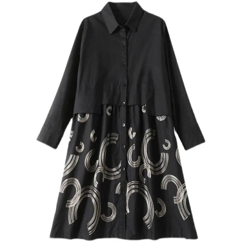 Women's Fashion Loose Spliced Shirt Autumn New Korean Casual Polo-Neck Printed Button Blouse Long Sleeve Female Clothing 2024