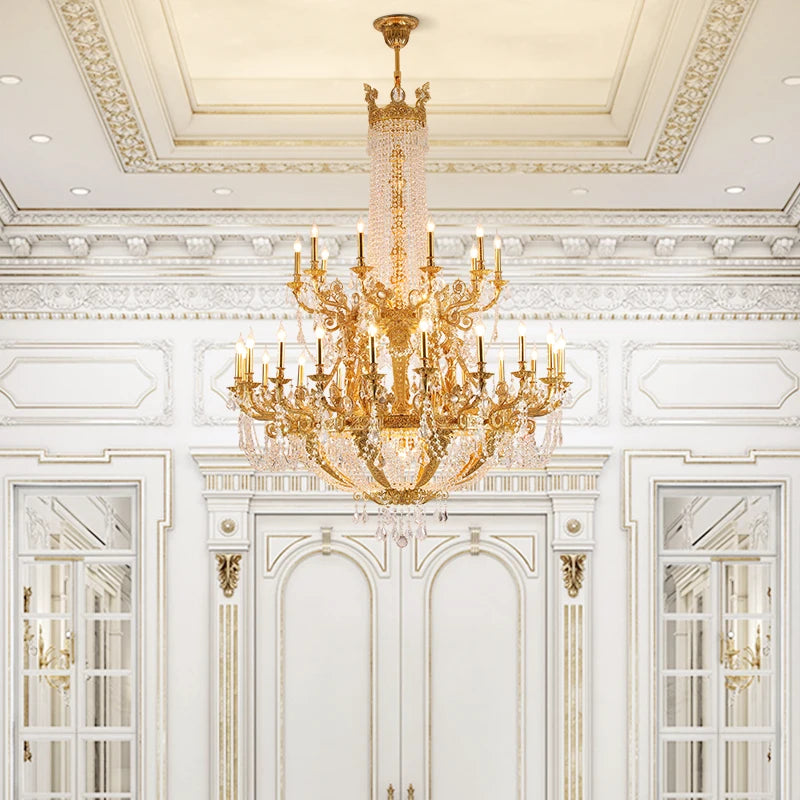 XUANZHAO Crystal Pendant Lamp Brass Light Hanging for Church Boho Huge Chandelier Large Chandeliers for High Ceilings
