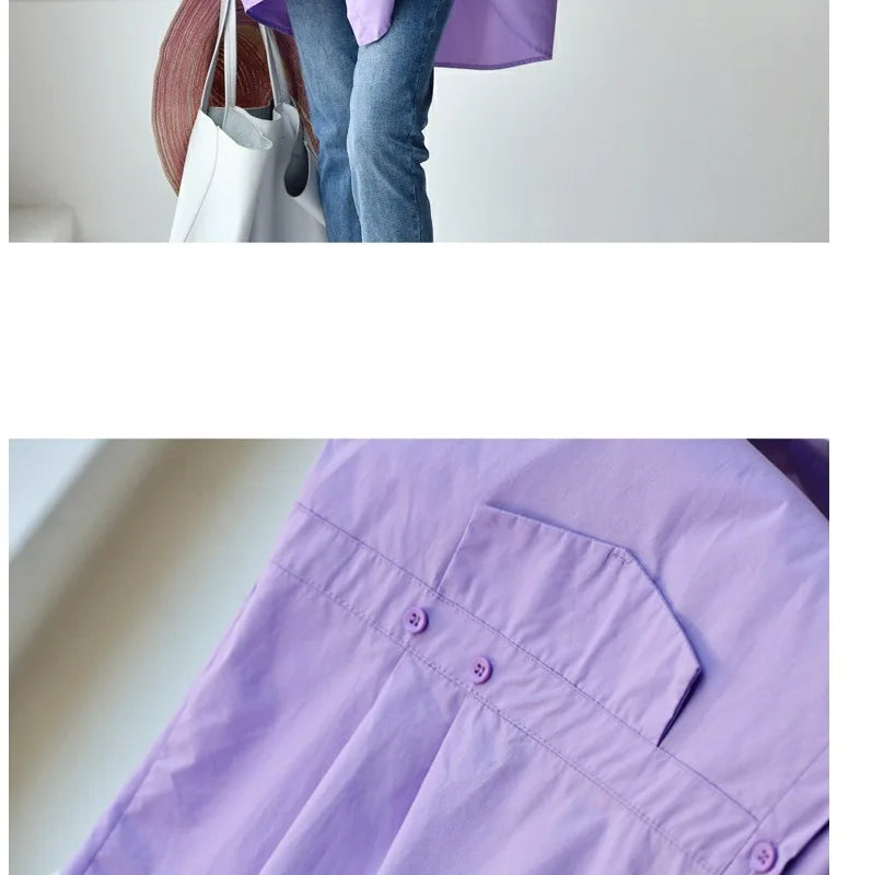 Women's Irregular Cotton Lapel Five-Point Sleeve Blouse, Large Size Shirt, Elegant Blouses for Youth, Medium Length