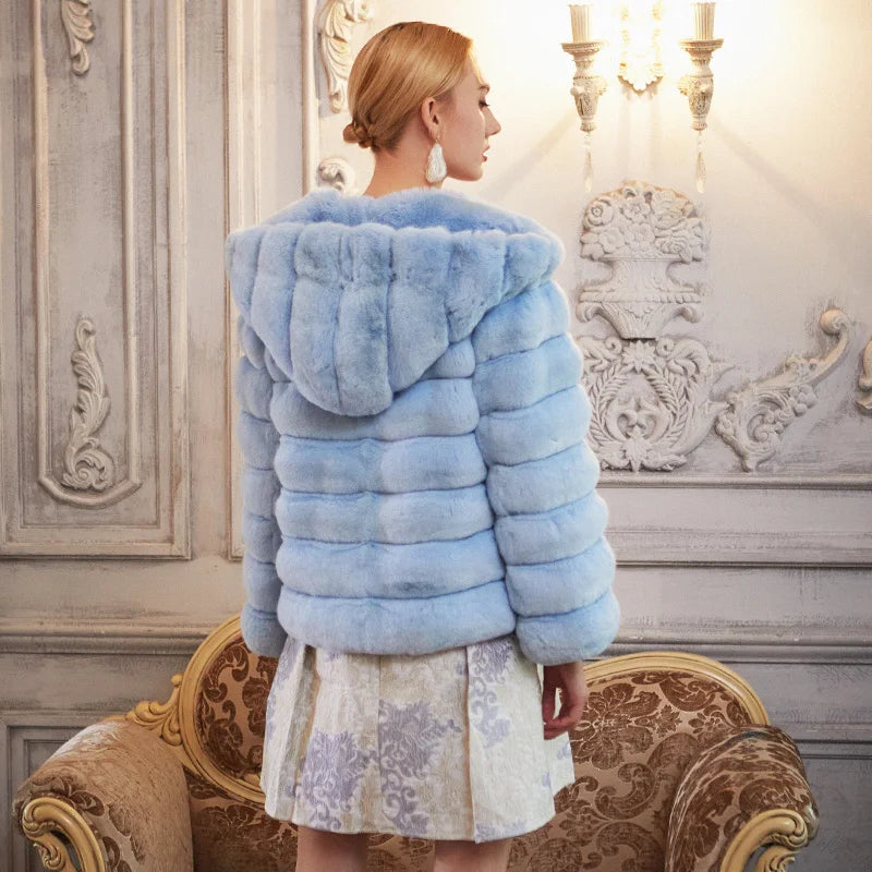 Women's Fur Coat 2223 Trend Natural Fur Long Mink Pink Hooded Outerwear Jackets Trench Coats New Outdoor Clothes Clothing Free