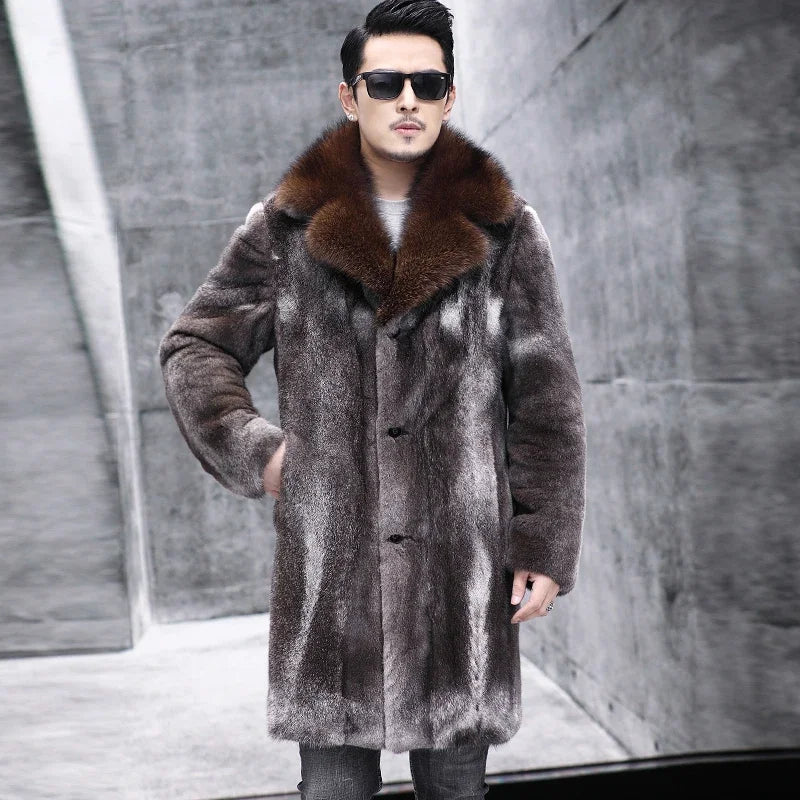High End Natural Mink Coat Men's Jacket 2023 Winter New M.pennanti Fur Collar Whole Mink Real Fur Coats Jackets for Men Clothing