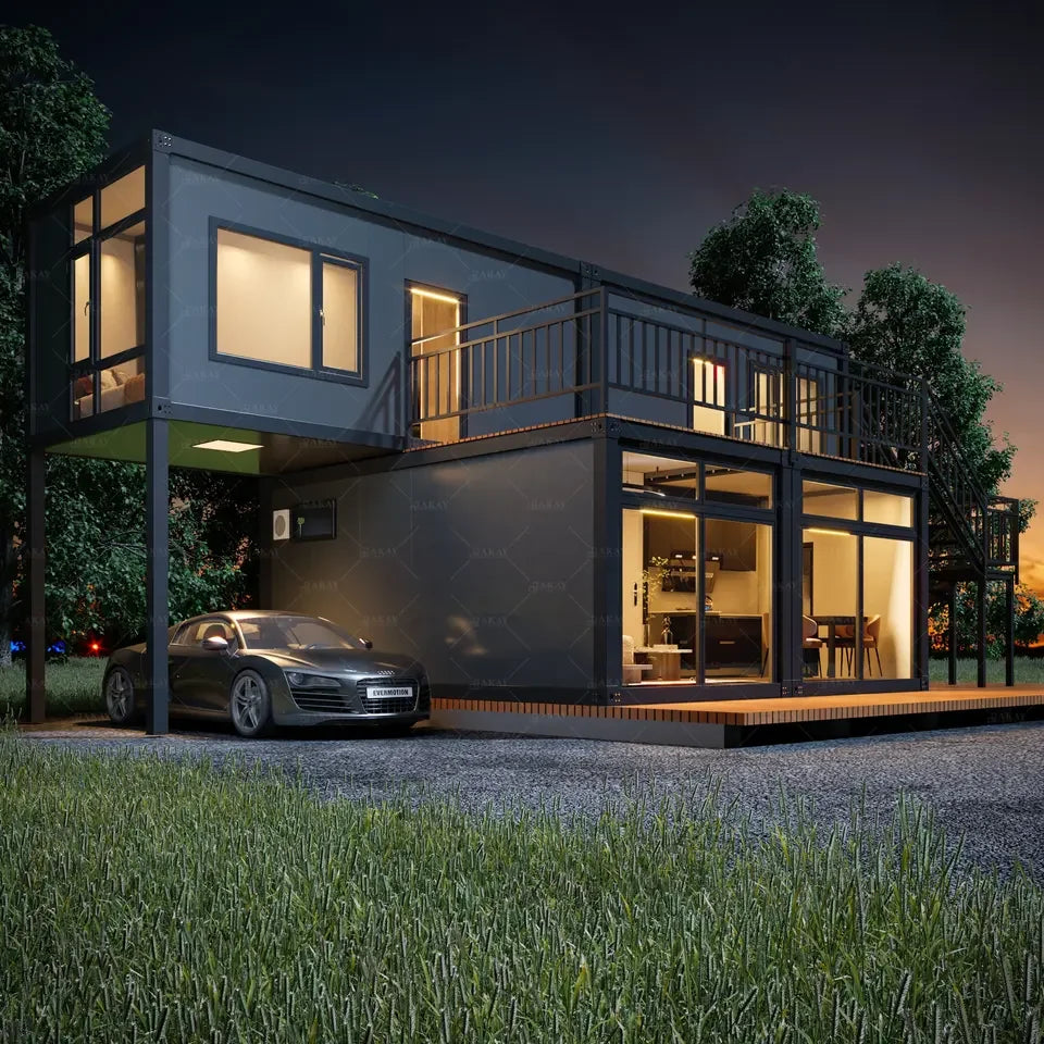 Customized Tempered Glass Inn Galvanized Container Home Stay House 20ft 40ft Luxury Villa