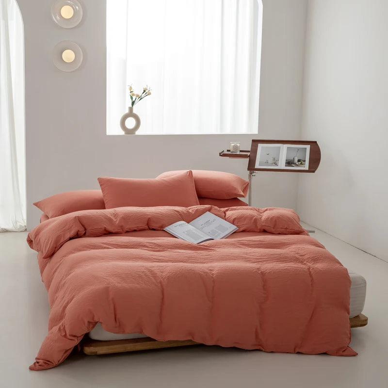 Japanese Washed Cotton Soft Bedding Set Duvet Cover with Pillowcases Bedclothes Comforter covers Sets Solid color Home Textile