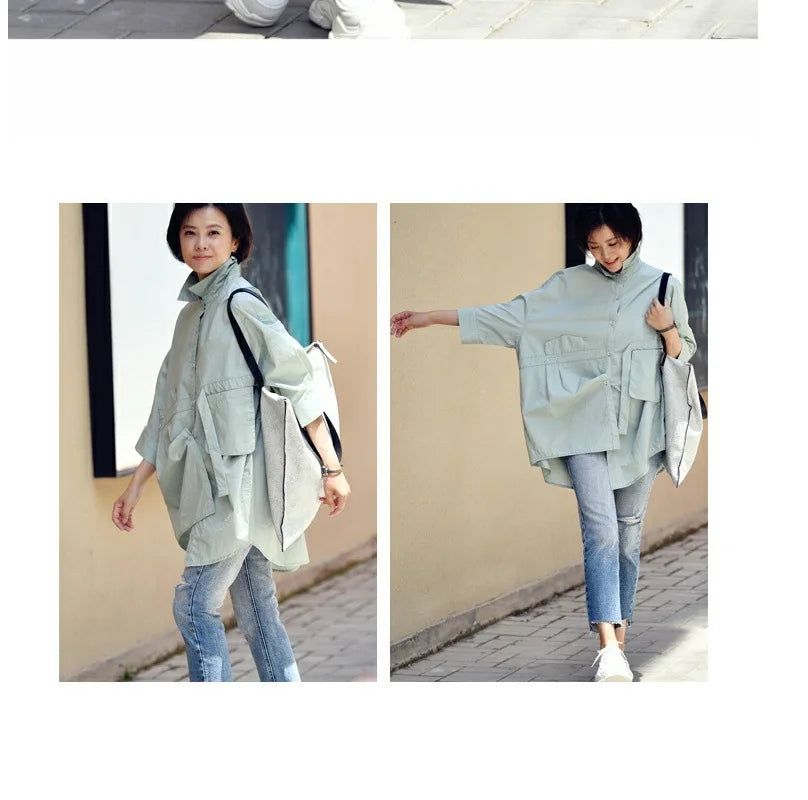 Women's Irregular Cotton Lapel Five-Point Sleeve Blouse, Large Size Shirt, Elegant Blouses for Youth, Medium Length