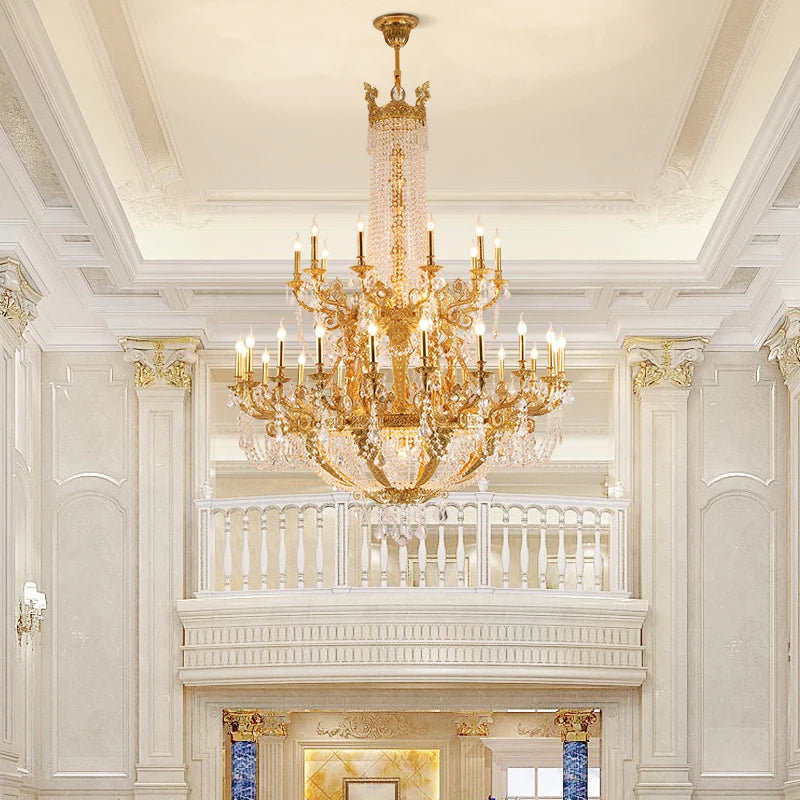 XUANZHAO Crystal Pendant Lamp Brass Light Hanging for Church Boho Huge Chandelier Large Chandeliers for High Ceilings