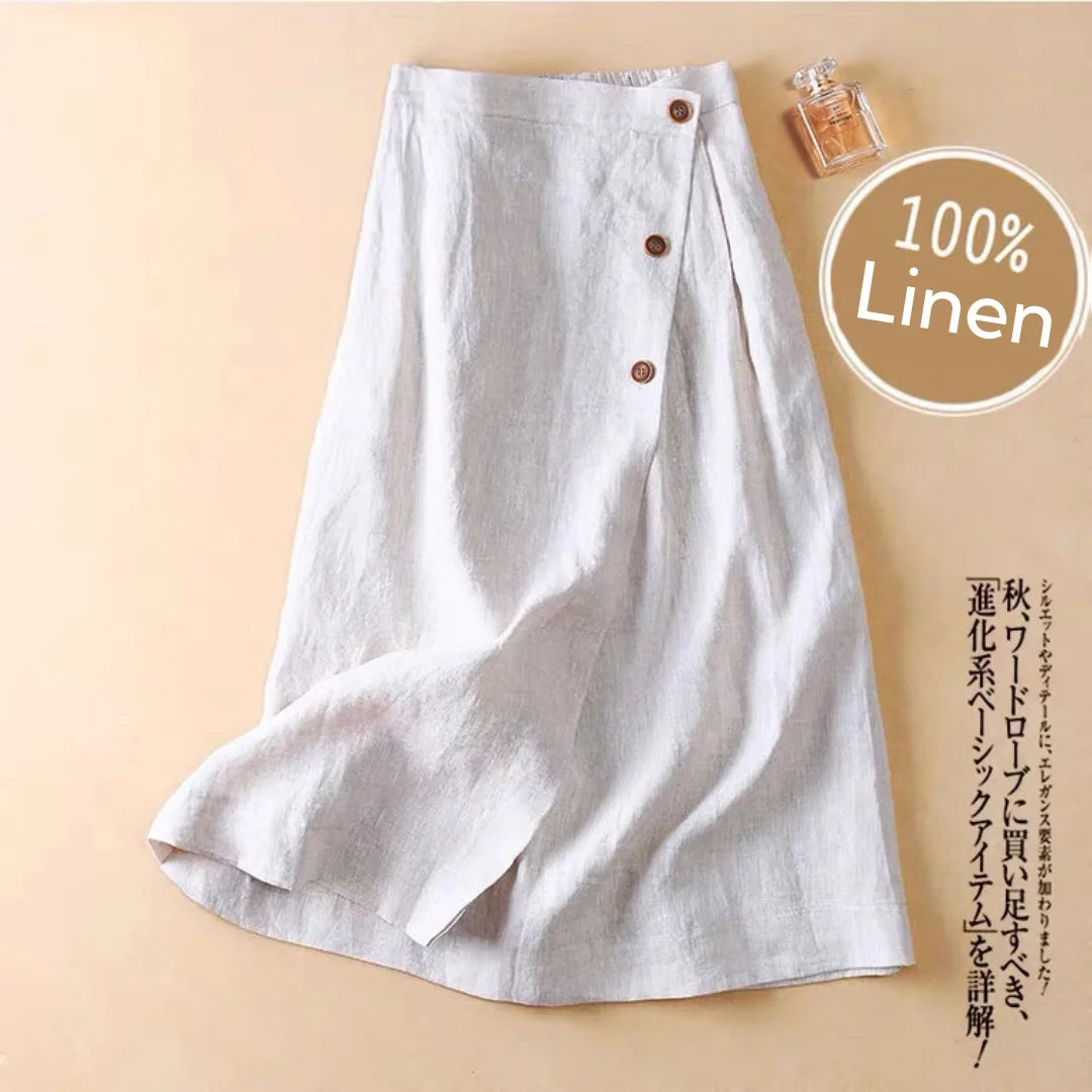 100% Linen Long Summer Skirt Causal Vintage Solid Loose Maxi Skirts with Button Korean Style Women's Clothing Irregular Hoidlay