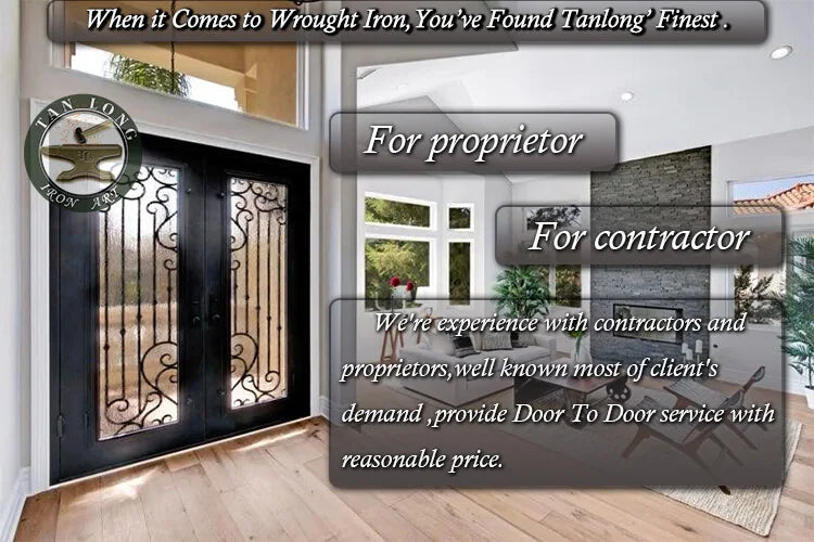 Wrought iron double door main iron glass door designer outside wrought iron door