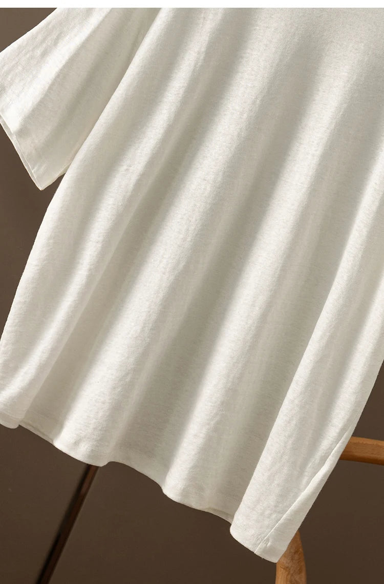 100% Linen Knitted High-quality Casual Loose Round Neck Short-sleeved T-shirt Women Short Sleeve Shirts for Women