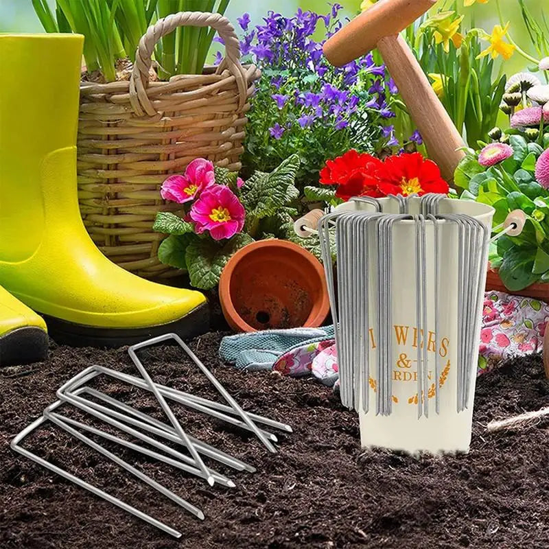 100 Pieces Garden Pegs Metal Tent Pegs U-shaped Gardening Nails Stakes Fence Steel Wire Lawn Spikes For Ground Sheets Membrane