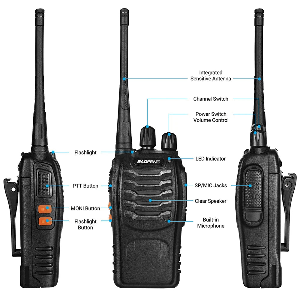 Baofeng BF-888S Walkie Talkie UHF 400-470MHz Long Range Two Way Radios with Earpiece 2 Pack for Adults or Kids Outing Camping
