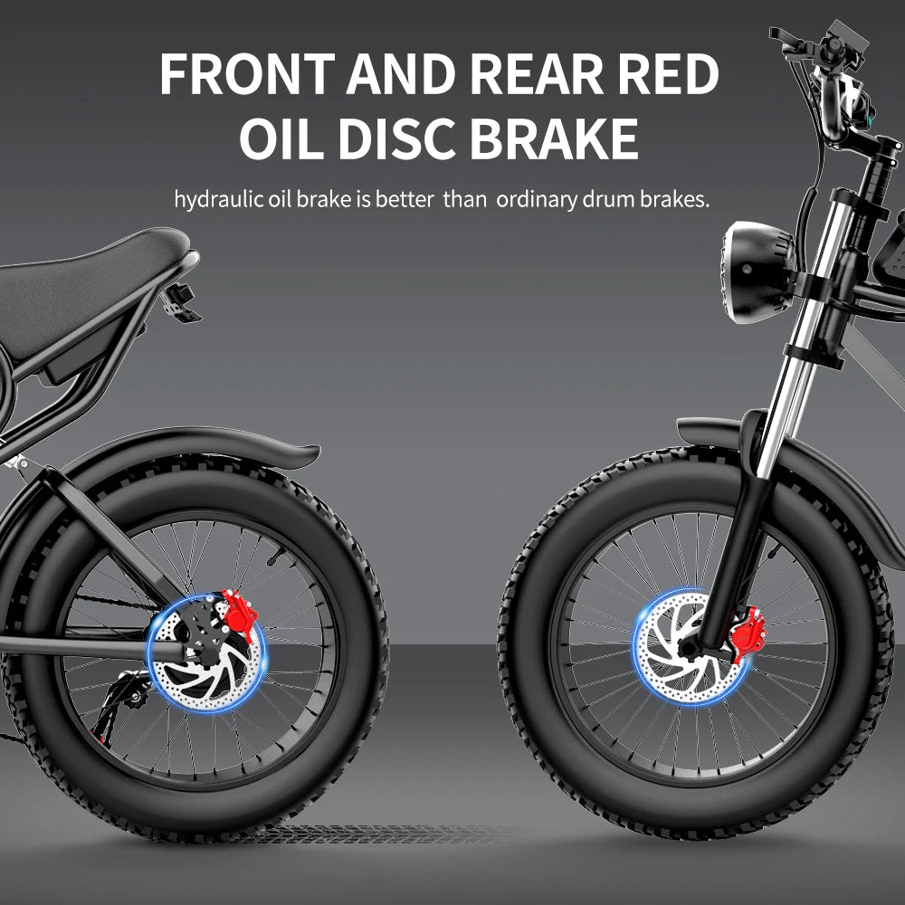 Ridstar Electric Bike Mountain Moped Ebike 20 Inch Fat Tire 1000W 48V 20AH Electric Bicycle For Adults E-Bikes With Bicycle Bag
