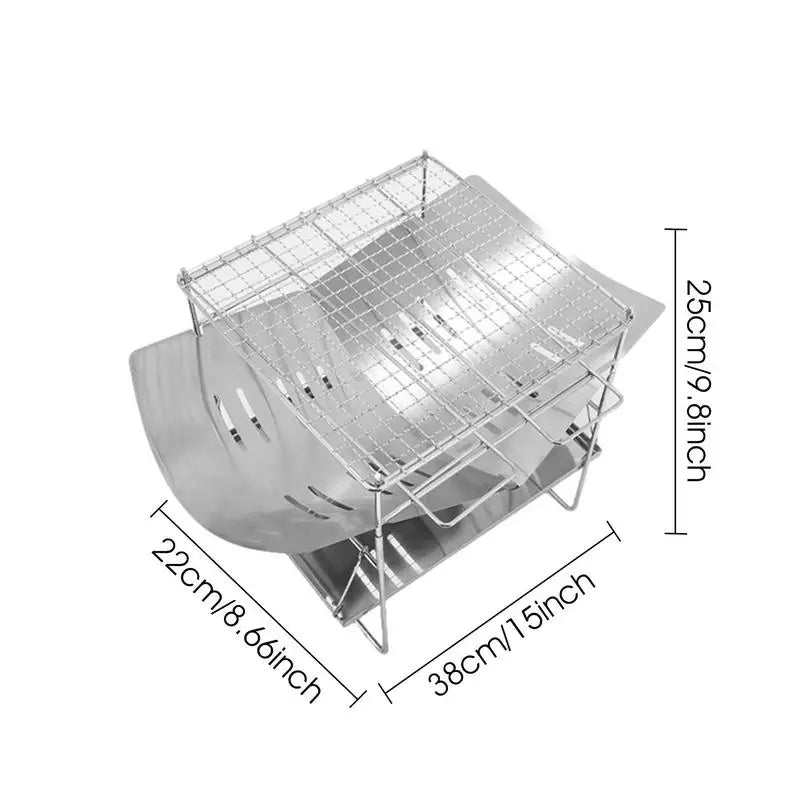 Camping Folding Campfire Charcoal BBQ Grill Stainless Steel Barbecue Net Card Type Firewood Stoves Mini BBQ Rack Camping Stove