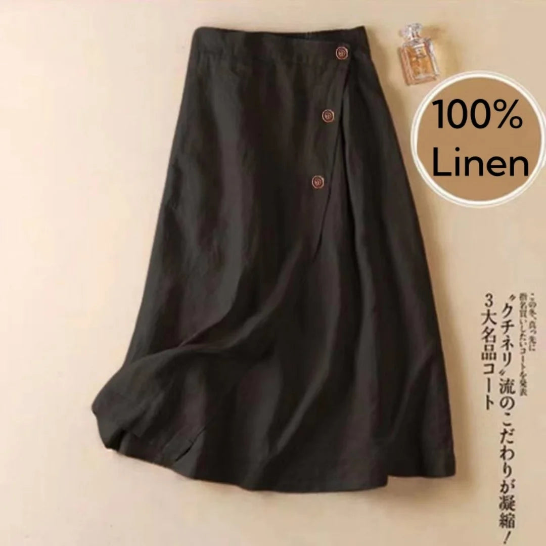 100% Linen Long Summer Skirt Causal Vintage Solid Loose Maxi Skirts with Button Korean Style Women's Clothing Irregular Hoidlay