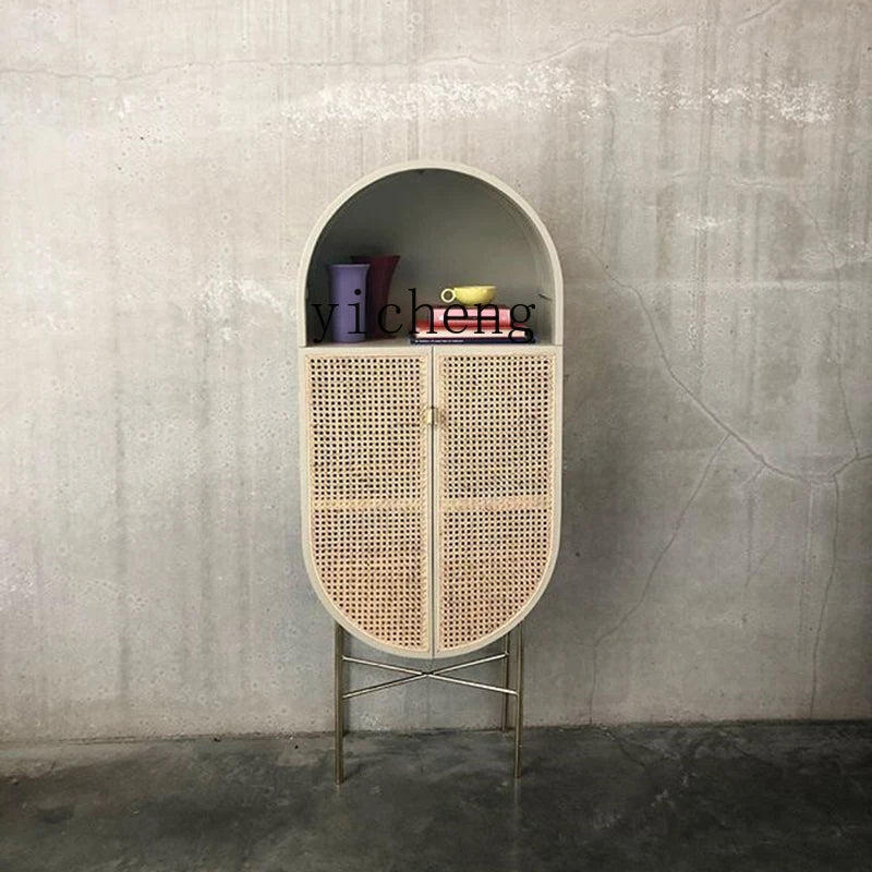 ZC Living Room Locker Model Room Storage Cabinet Post-Modern Solid Wood Rattan Curio Cabinet Entrance Cabinet