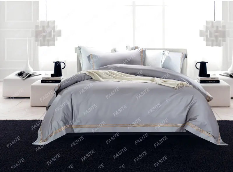 120s long-staple cotton satin cotton light luxury quilt cover four-piece high-end hotel European-style cotton bedding