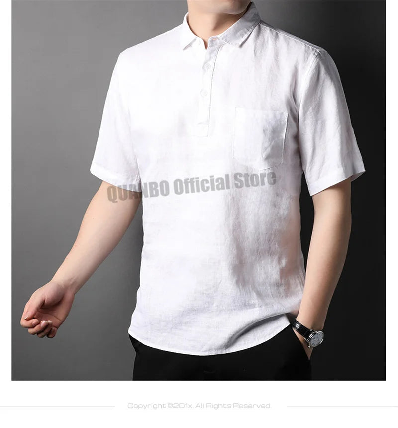 100% Linen Men Summer Shirts 2022 New Men's Fashion Comfortable Breathable Casual Classic Korean Pullover