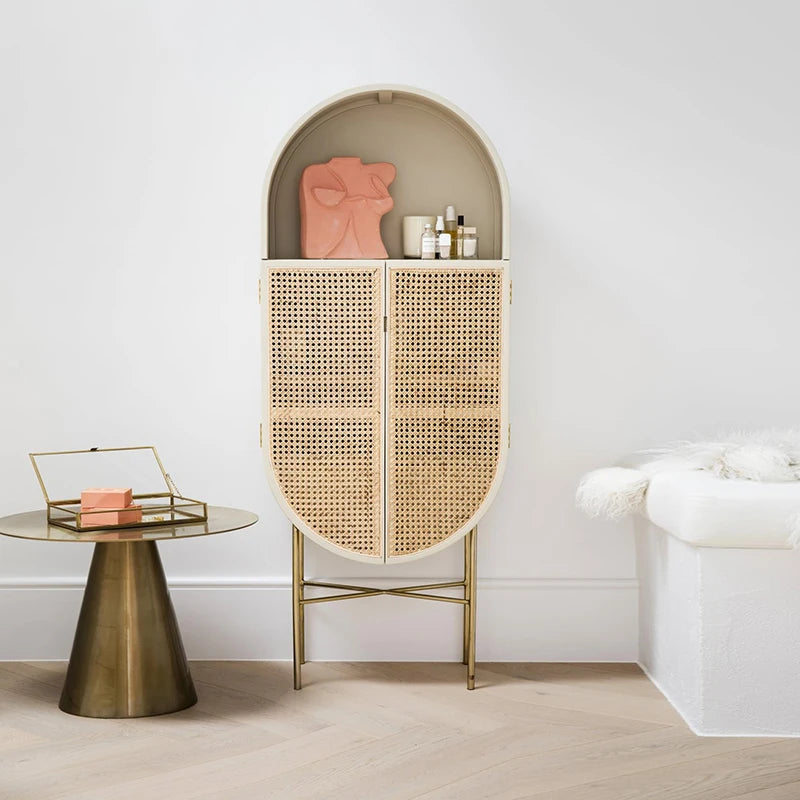 ZC Living Room Locker Model Room Storage Cabinet Post-Modern Solid Wood Rattan Curio Cabinet Entrance Cabinet