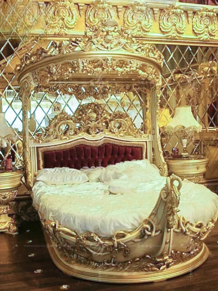 Luxury Pirate Ship Solid Wood Bed Court European Gold Foil Double Bed