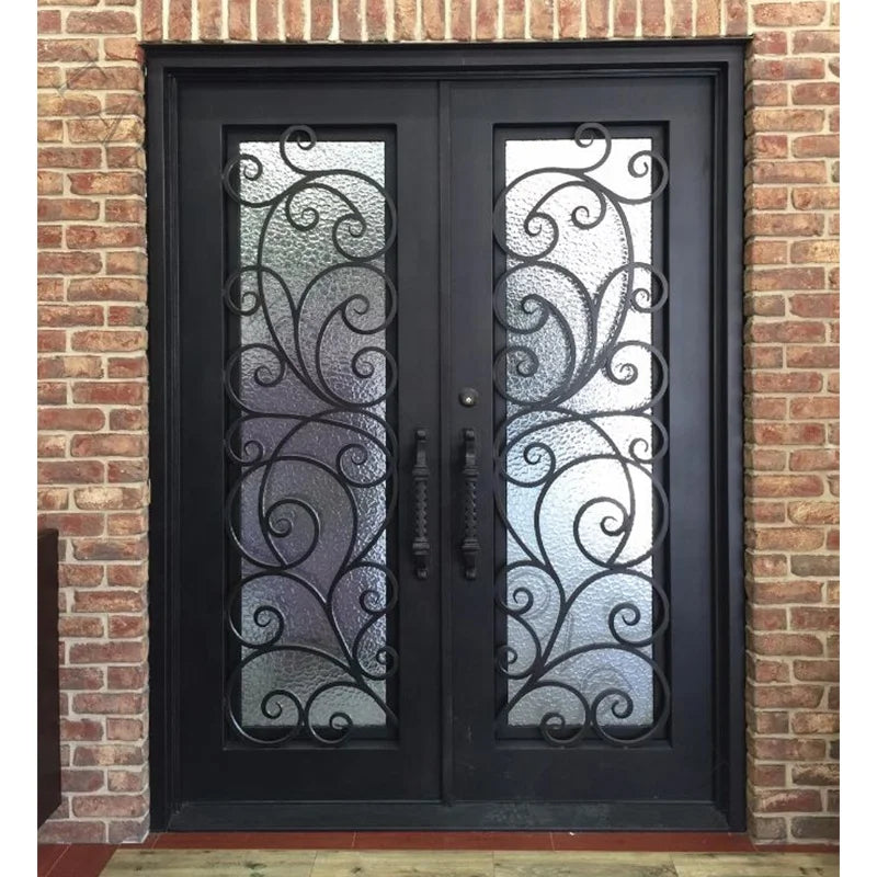 Wrought iron double door main iron glass door designer outside wrought iron door