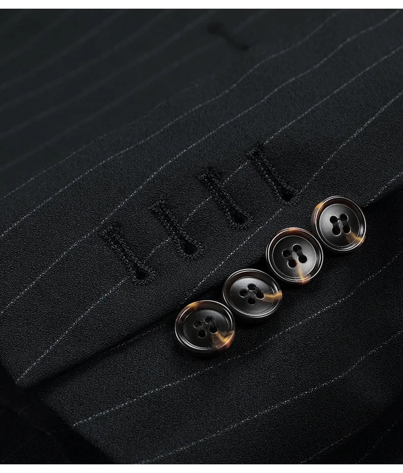 100% Wool Suits For Men Blazer Sets Jacket Vest Pant Double Breasted Striped 2022 Wedding Groom Wear Slim Fit Daily Clothing